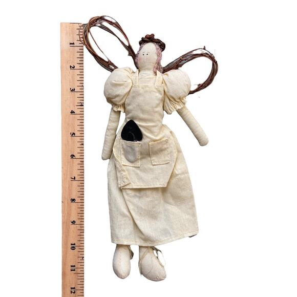 Vintage Primitive Angel Doll 11in Tall with wooden wings - Picture 3 of 3